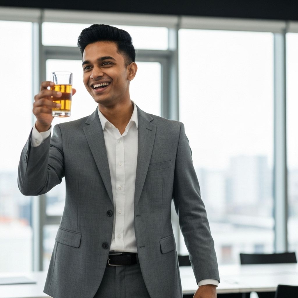 Professional celebrating career growth in modern office