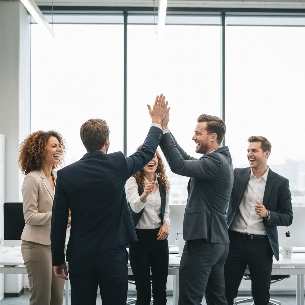 Professional celebrating job alert success