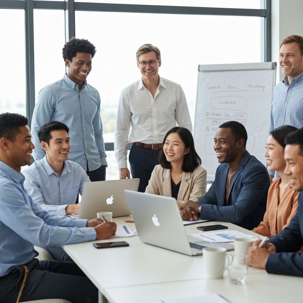 Happy team meeting in modern office environment